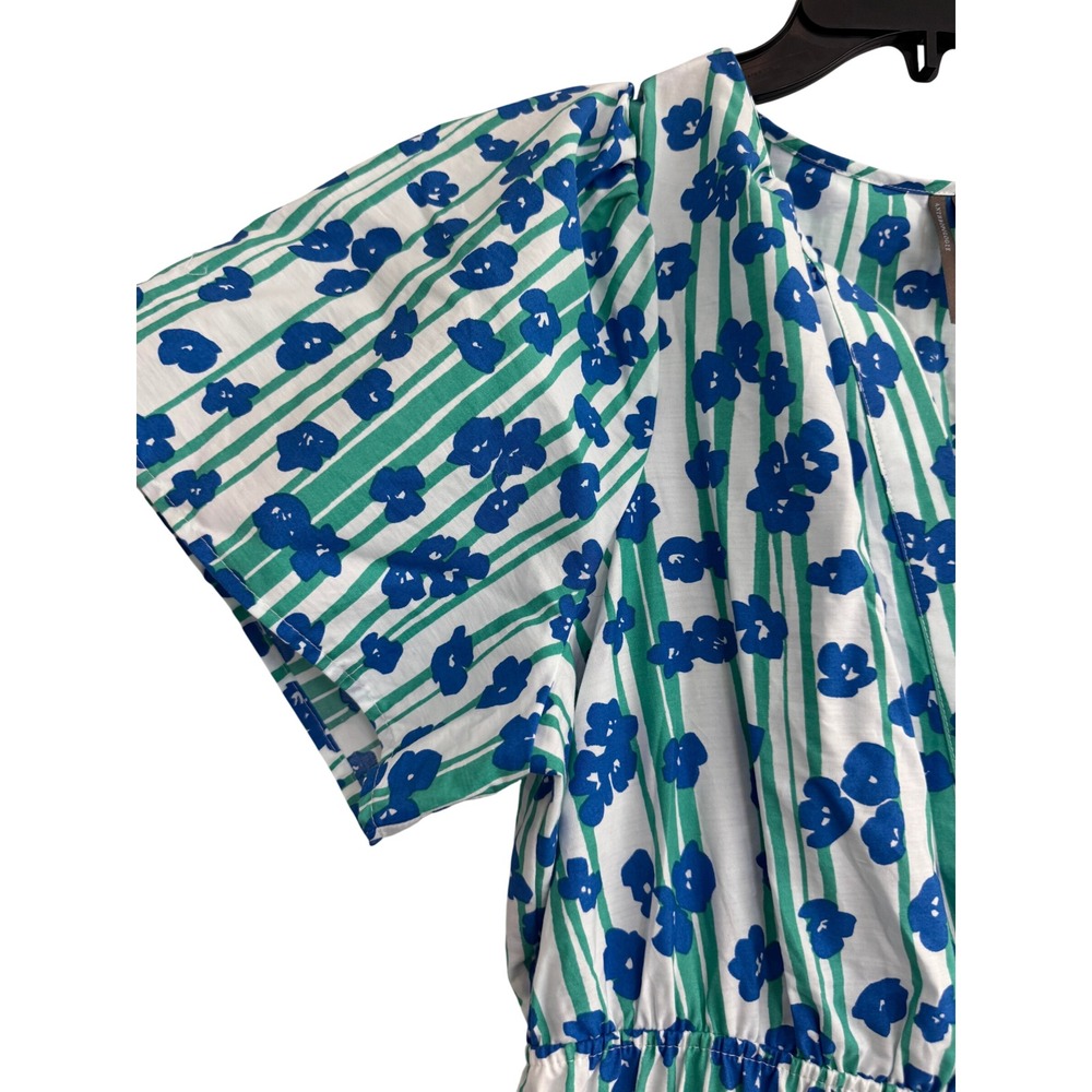 Anthropologie Floral Striped Tiered Maxi Dress Cotton Blue Green White Size L - Picture 5 of 11